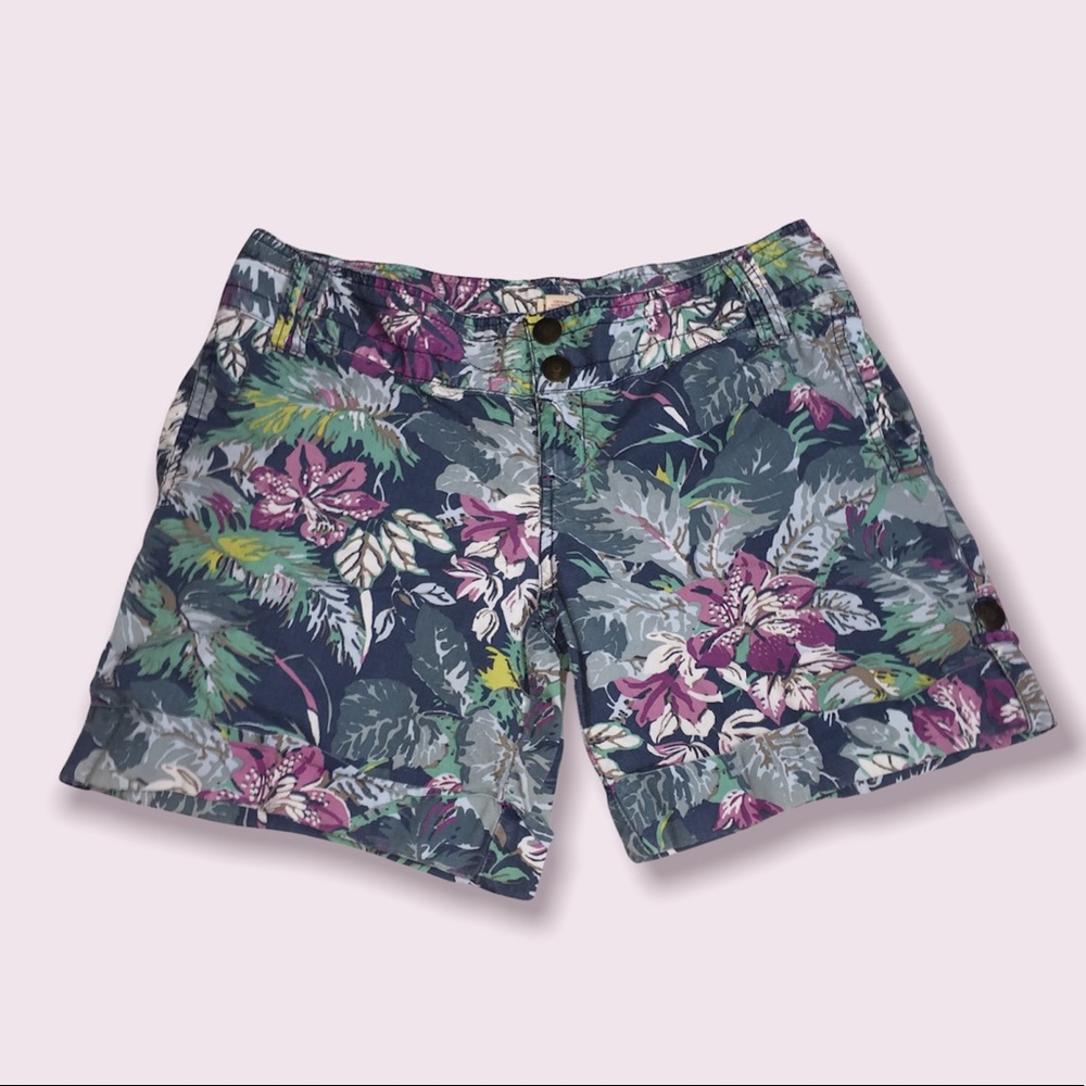 Tropical Print Lightweight Shorts Sz 11 Floral Beach Cotton Spring Summer